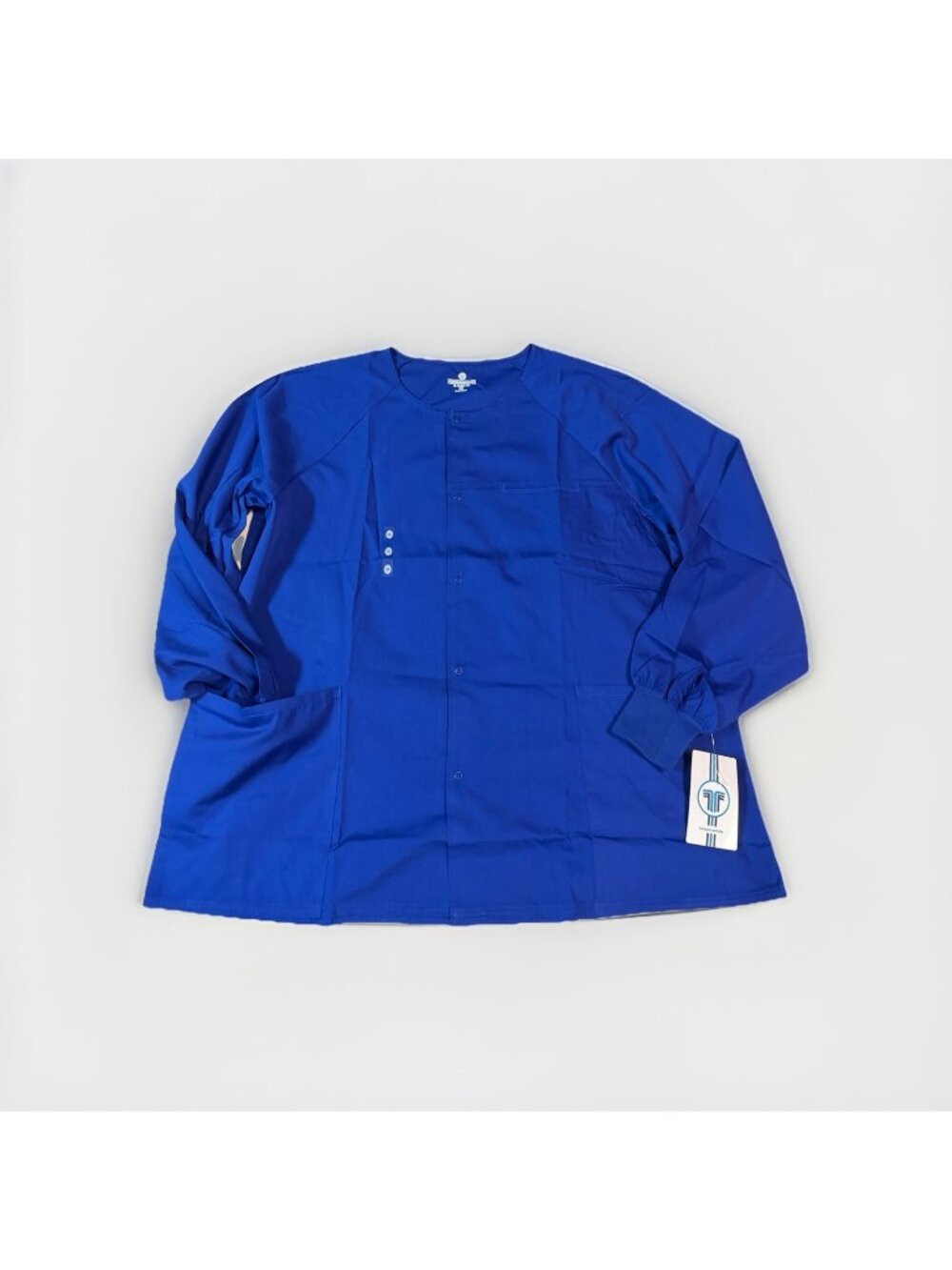 White Swan Fundamentals Snap Front Women’s Long Sleeve Scrub Top Jacket- 2X Blue